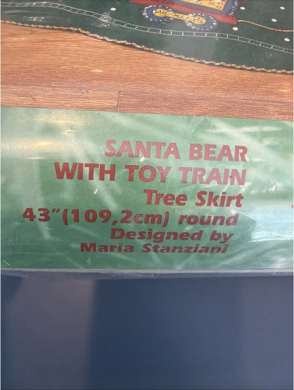 Vtg 2001 Bucilla Fill Appliqué Christmas Tree Skirt Santa Bear W/Toy Train New